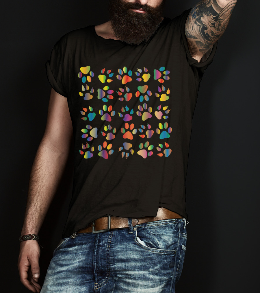 Colorful Dog Paw Prints T-Shirt