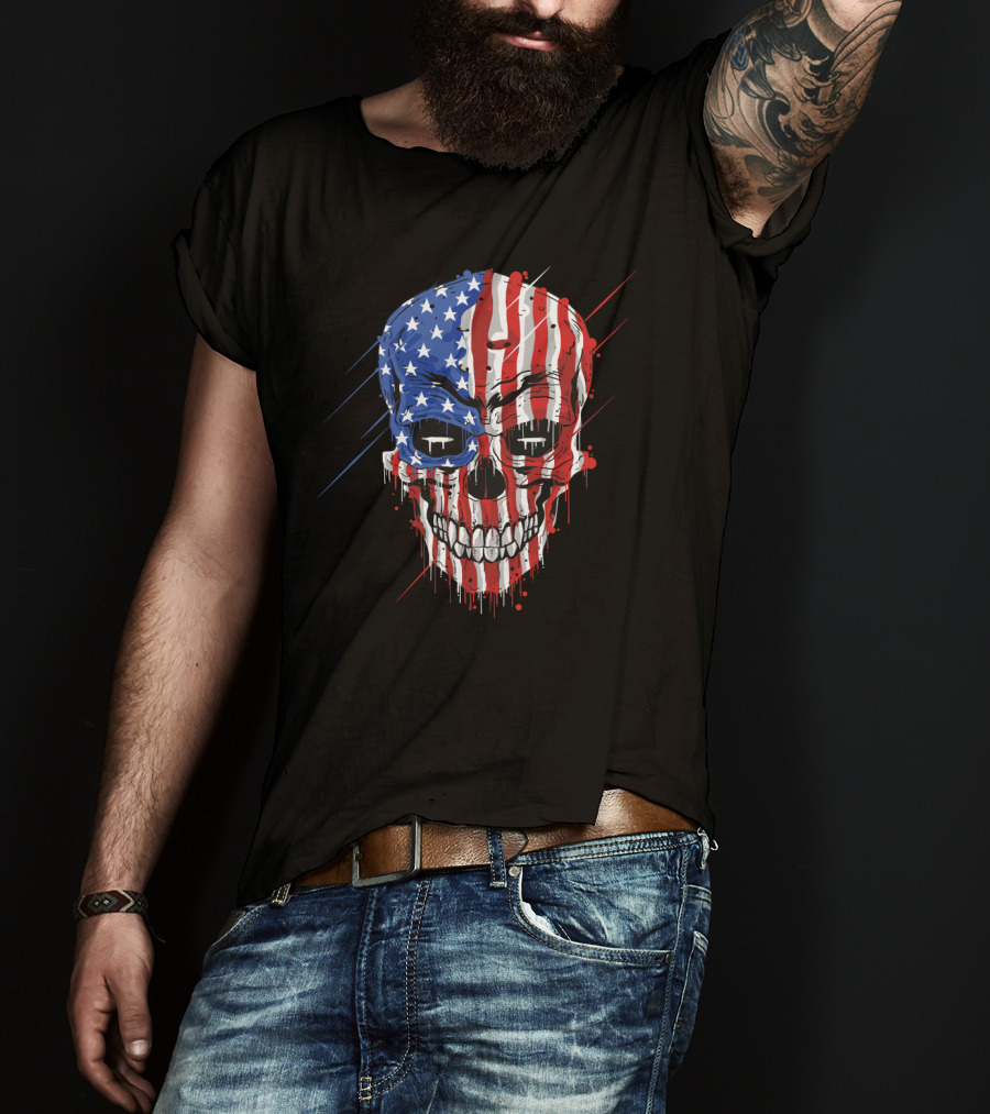 Skull With USA Flag T-Shirt