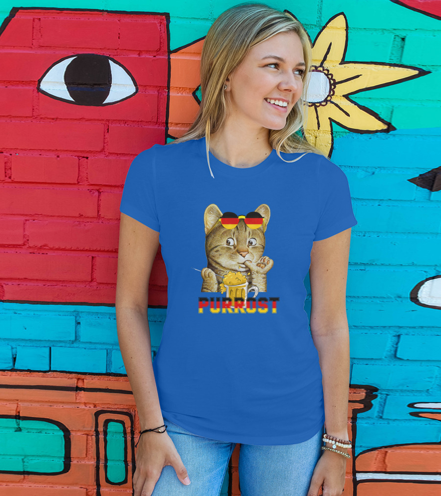Oktoberfest Cat With Beer Mug And German Sunglasses Prost Pun Purrost T-Shirt