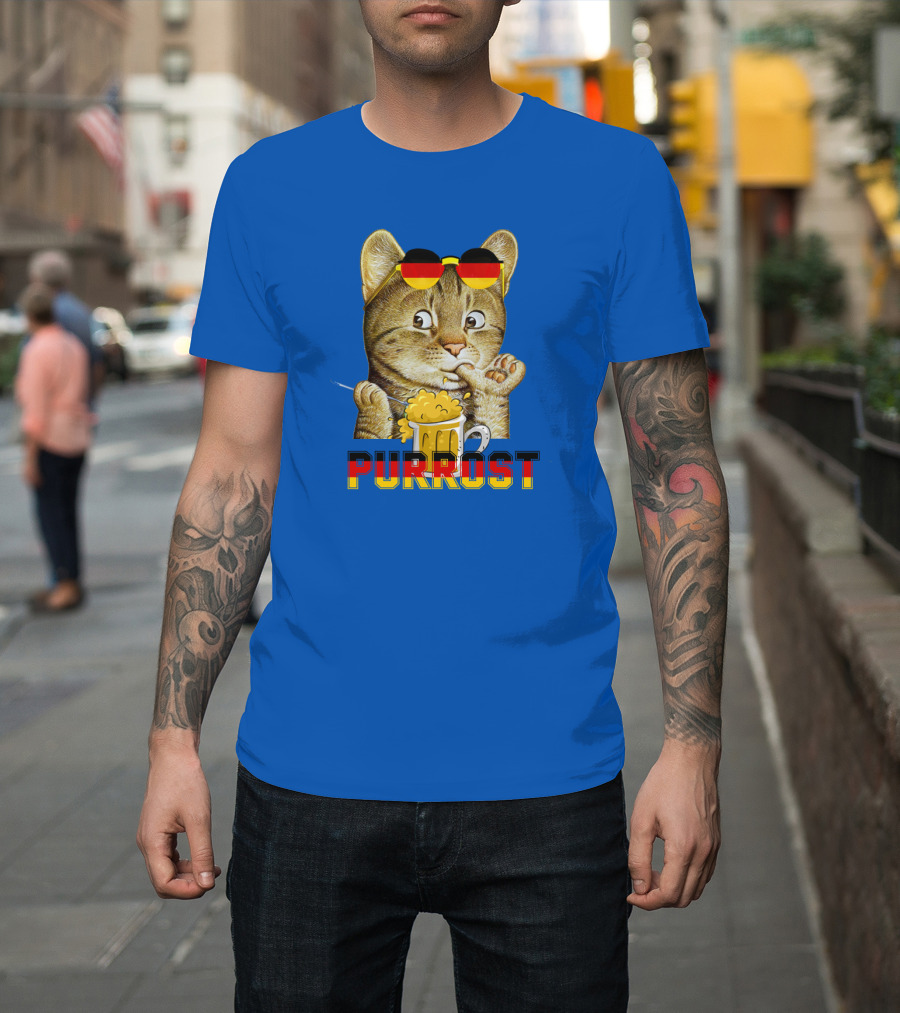 Oktoberfest Cat with Beer Mug and German Sunglasses Prost Pun Purrost T-Shirt