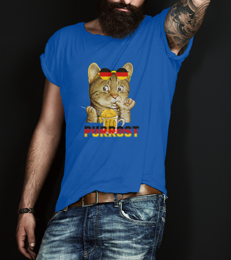 Oktoberfest Cat With Beer Mug And German Sunglasses Prost Pun Purrost T-Shirt