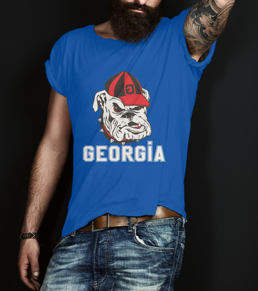 Georgia Bulldogs Vintage Red And Black Cap Bulldog T-Shirt