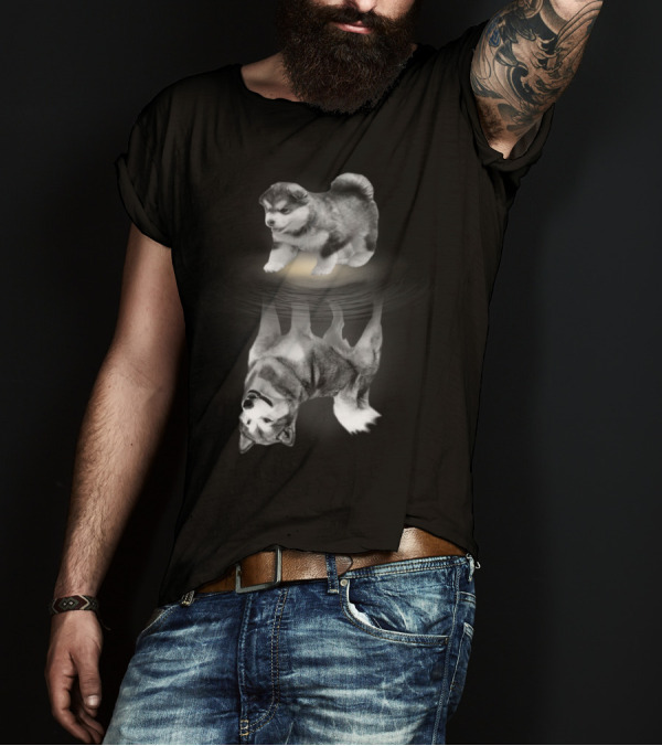 Alaskan Malamute Puppy And Reflection Illustration With Anatomy T-Shirt