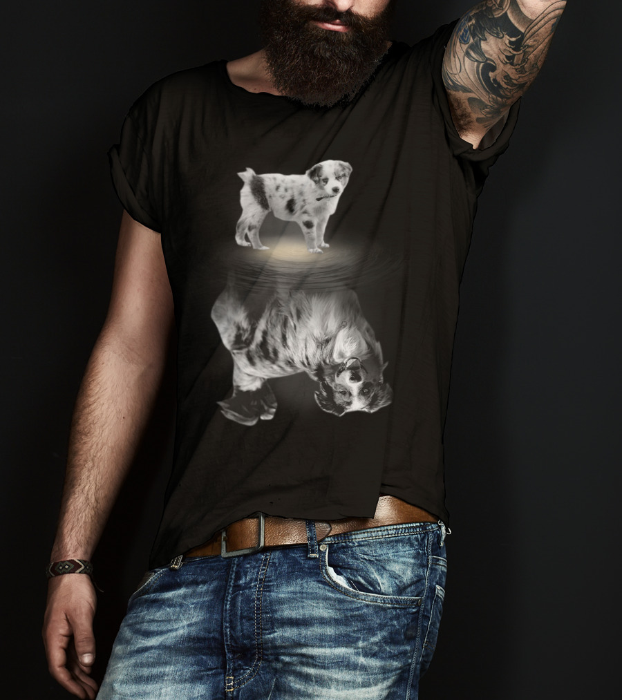 Australian Shepherd Puppy And Adult Reflection For Dog Lovers Women Men Kids T-Shirt