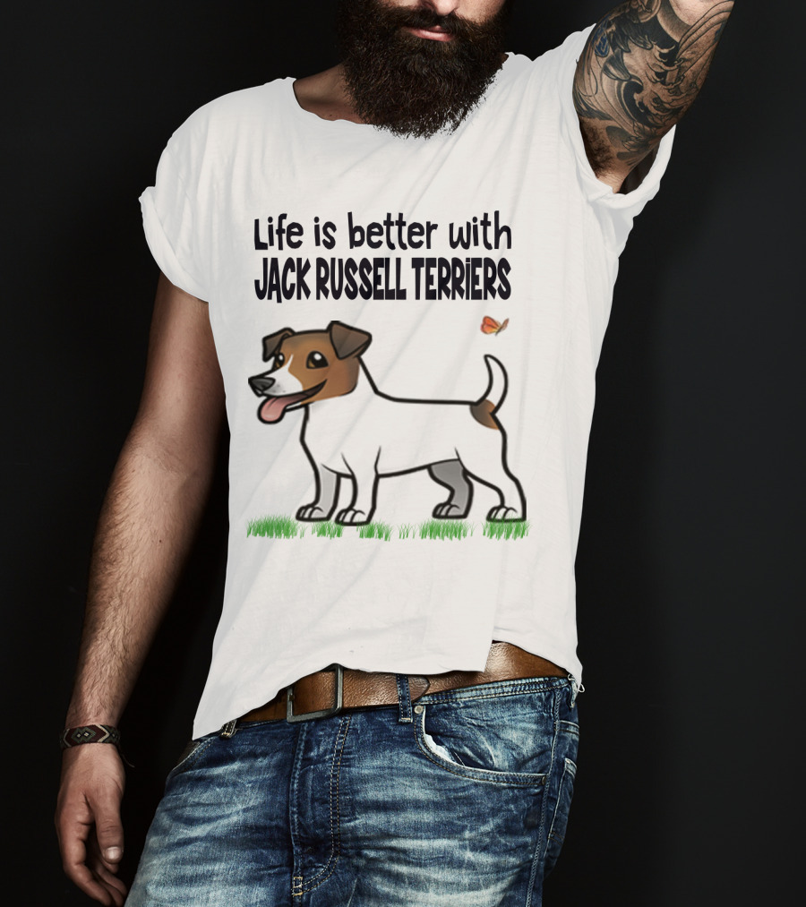 Life Is Better With Jack Russell Terriers Cute Dog And Butterfly T-Shirt
