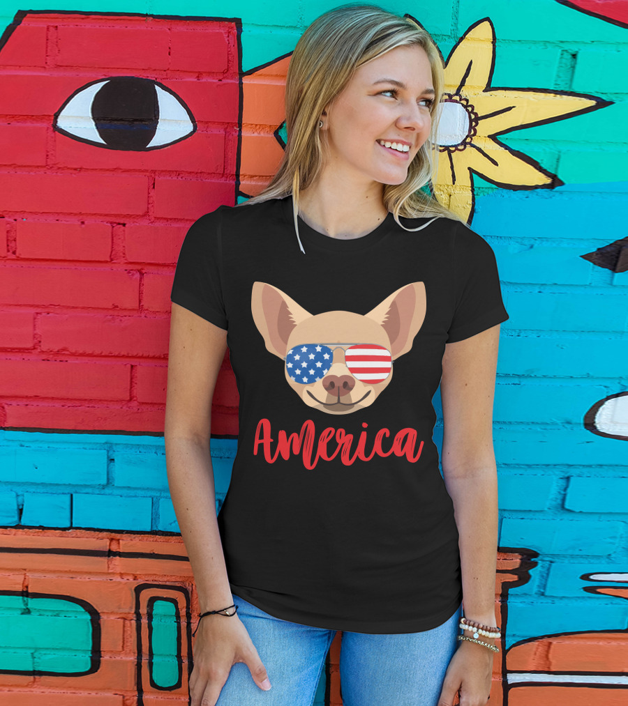 America Chihuahua Patriotic Sunglasses Dog T-Shirt