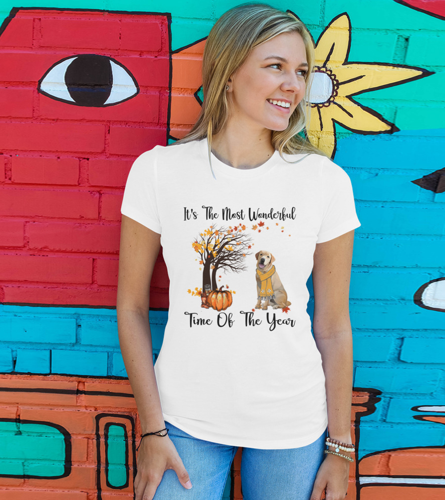 It's The Most Wonderful Time Of The Year Labrador Autumn Pumpkin Leaves T-Shirt
