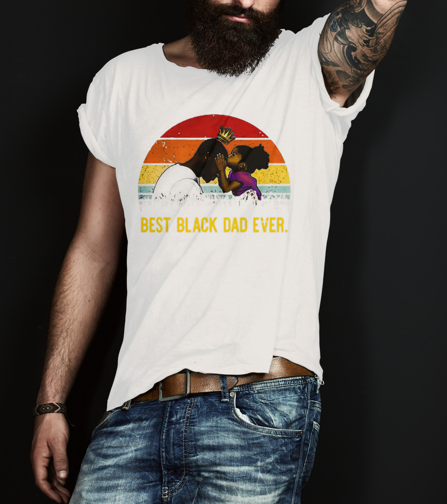 Best Black Dad Ever Crown Sunset Stripes T-Shirt