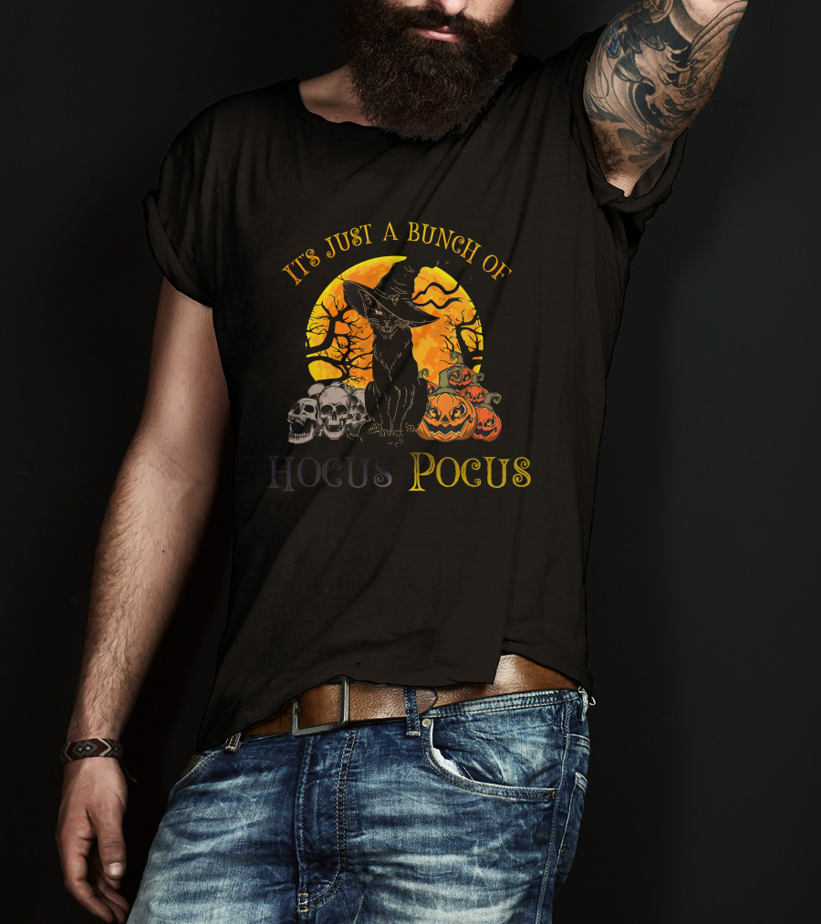 It's Just A Bunch Of Hocus Pocus Black Cat Moon Halloween Costume T-Shirt