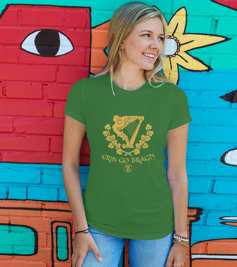 Erin Go Bragh Irish Harp And Shamrock Emblem T-Shirt