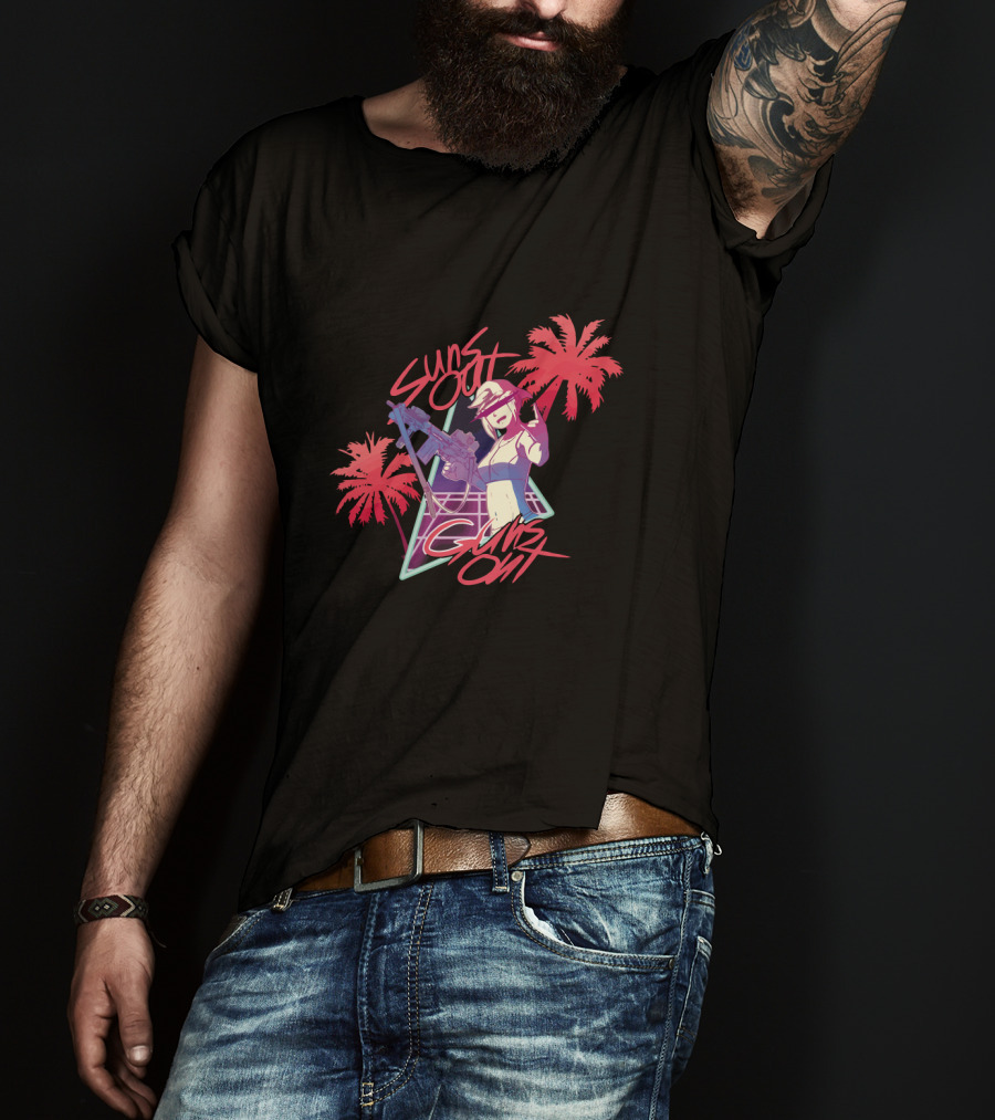 Suns Out Guns Out Retro Palm Trees Neon T-Shirt