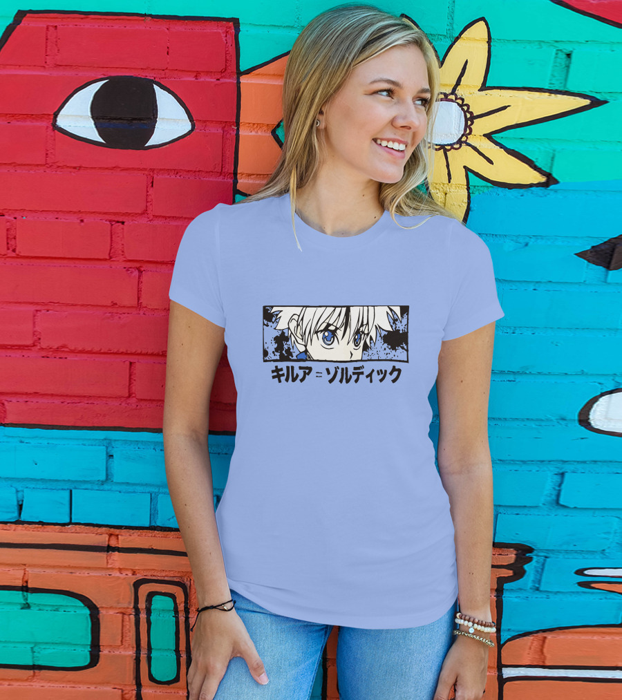 Killua Zoldyck Anime Portrait Blue Eyes Japanese Text Zumiez T-Shirt