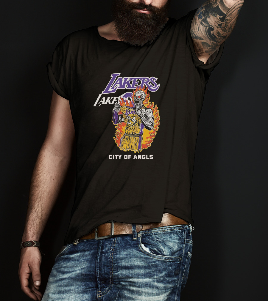 Lakers Kobe Skeleton City Of Angels Flames T-Shirt