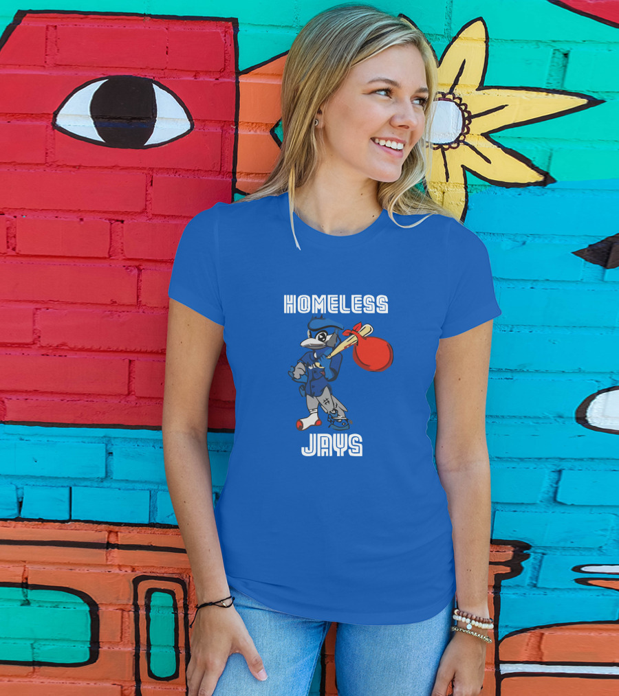 Homeless Jays Blue Character Holding Bag T-Shirt