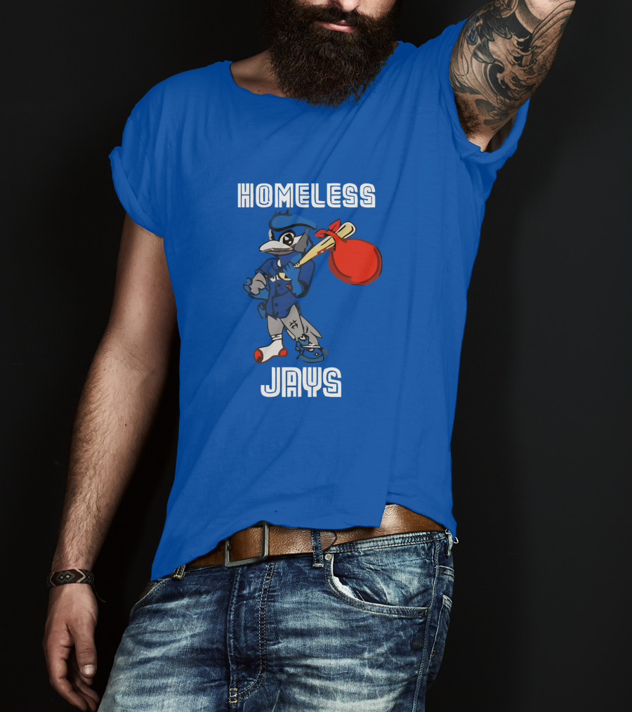 Homeless Jays Blue Character Holding Bag T-Shirt