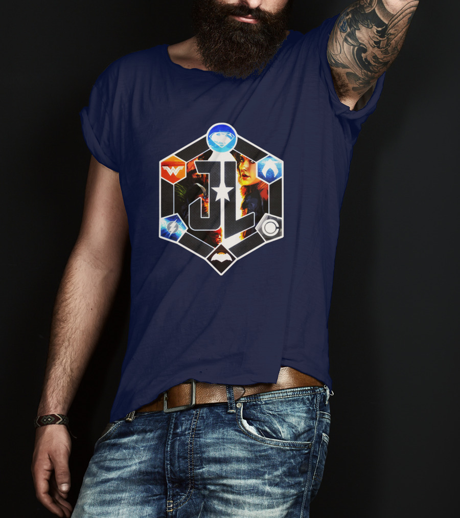 Zack Snyder Justice League JL Logo Wonder Woman Flash Cyborg Superman Batman Aquaman Icons T-Shirt