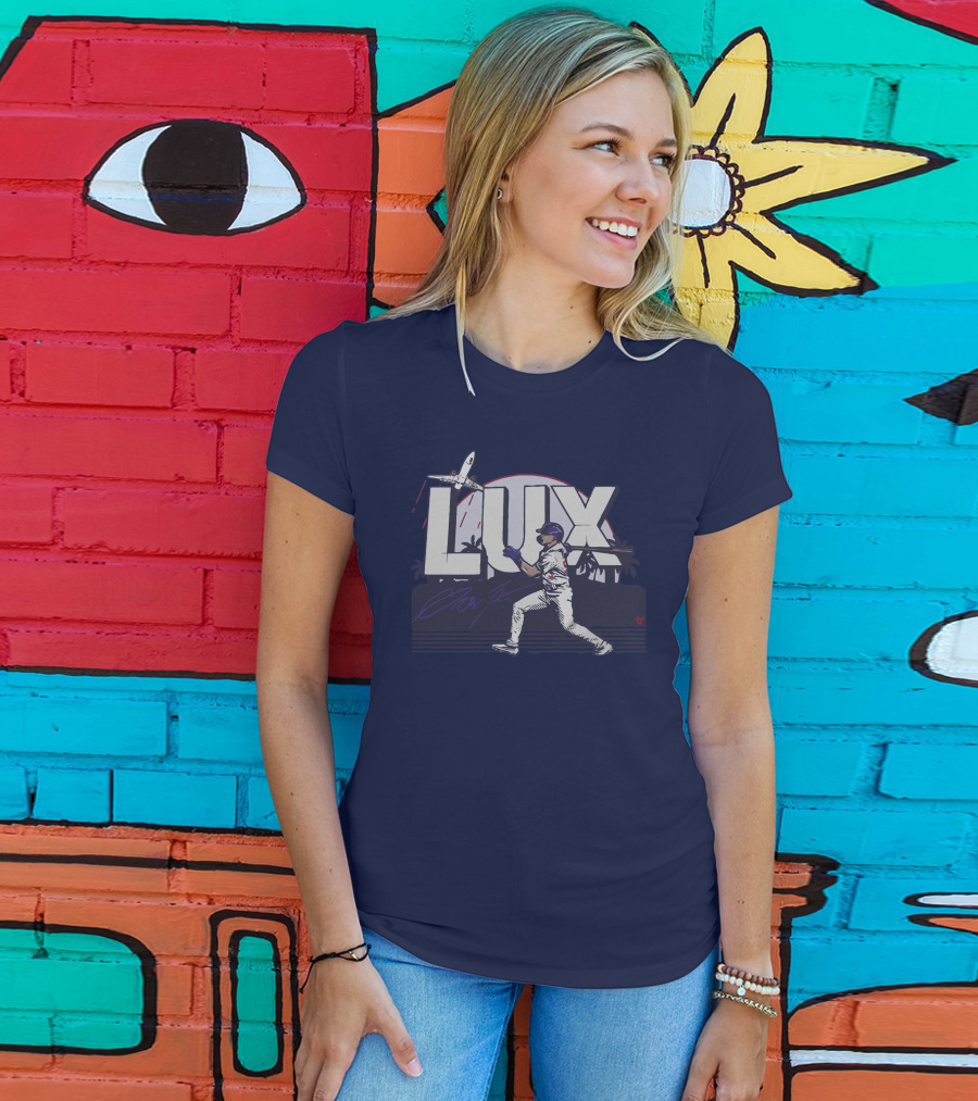 LUX Los Angeles Baseball Player With Plane And Palm Trees T-Shirt