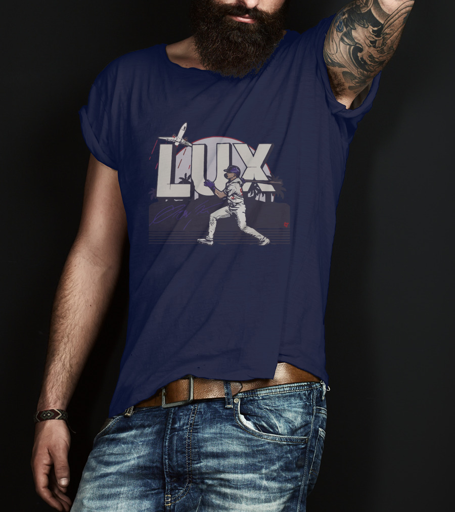 LUX Los Angeles Baseball Player With Plane And Palm Trees T-Shirt