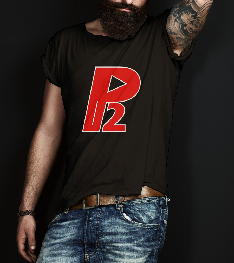 P2isthename Merch Bold Red P2 Logo With Play T-Shirt