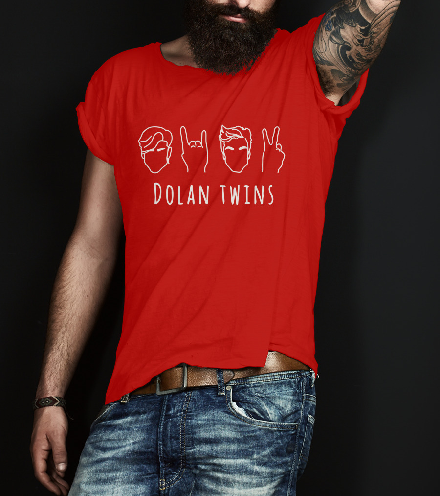 Dolan Twins Hand Gestures Face Outline Red T-Shirt