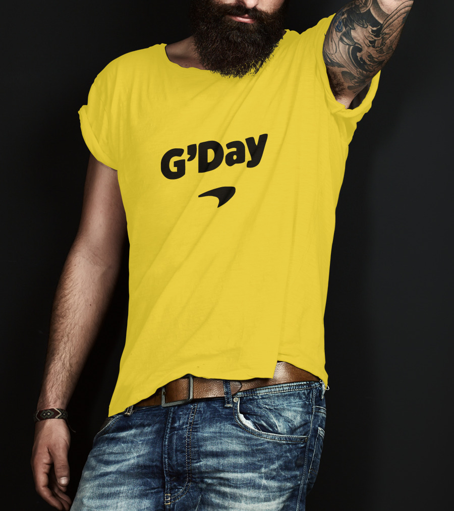 Daniel Ricciardo G'Day McLaren Logo Yellow Background T-Shirt