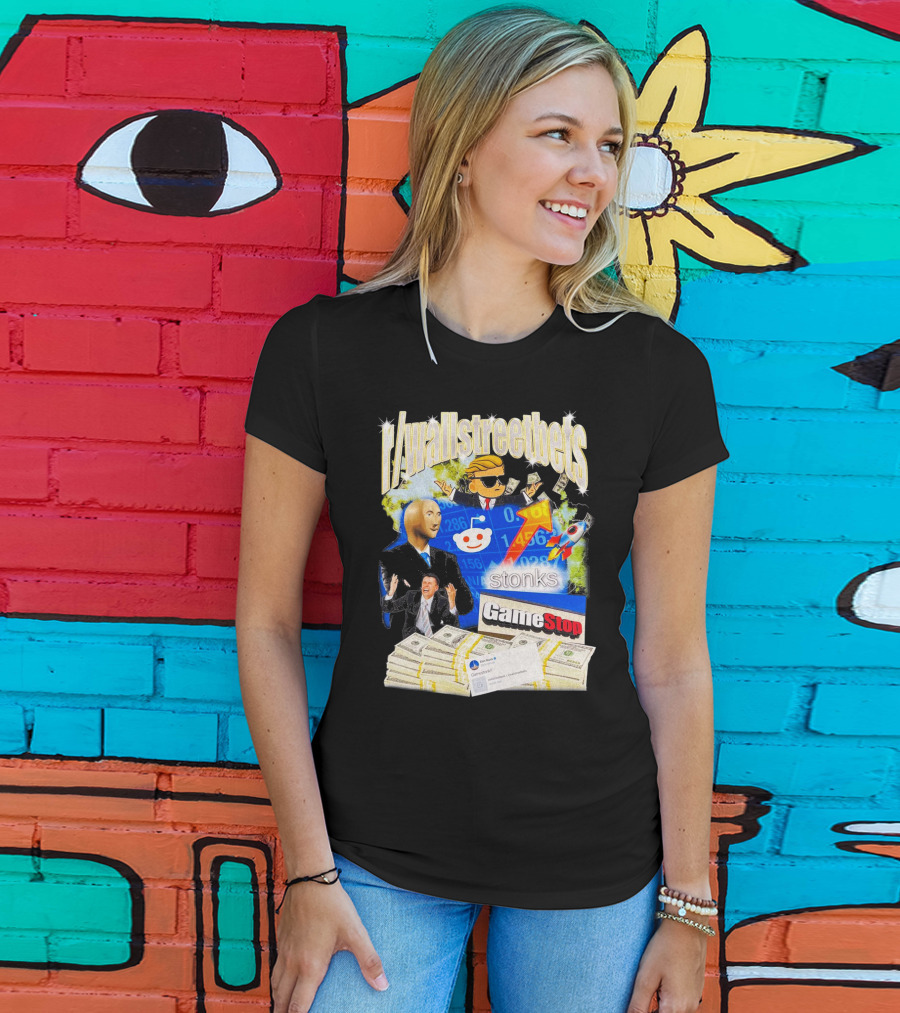 R/wallstreetbets Stonks GameStop Rocket Money Memes T-Shirt
