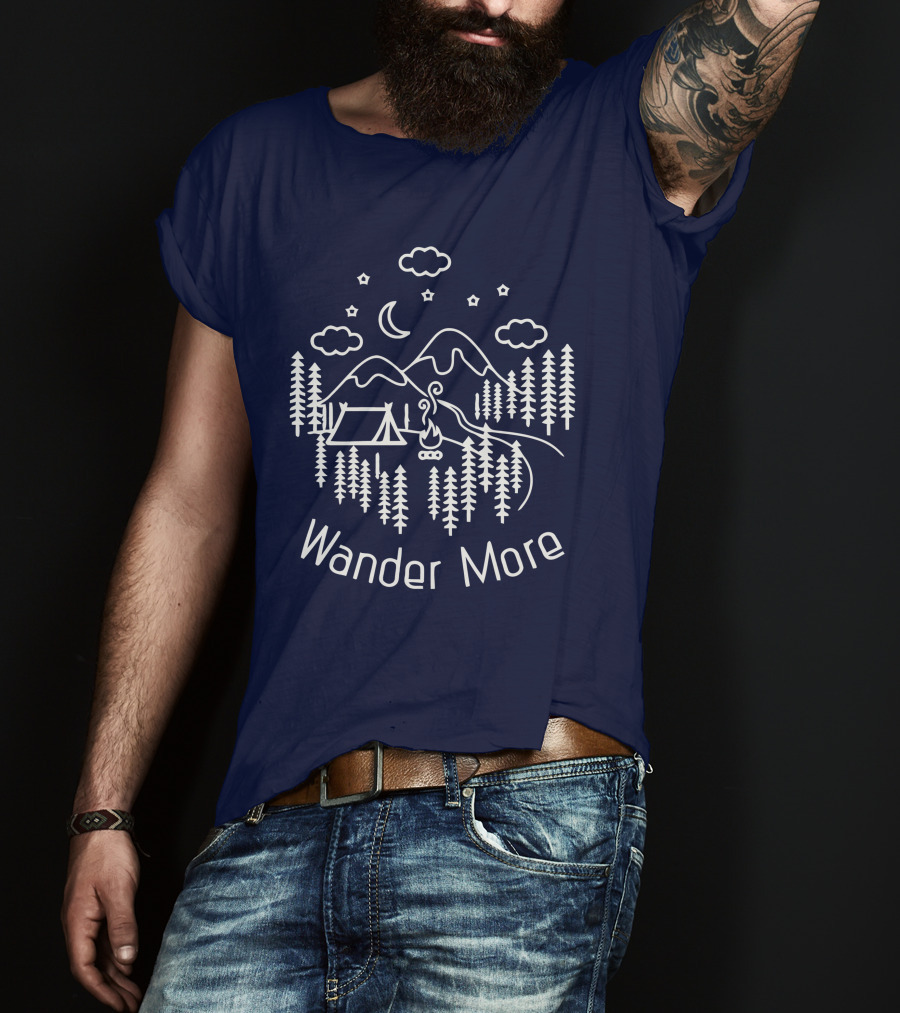 Wander More Camping Hiking Mountain Adventure Night Sky T-Shirt