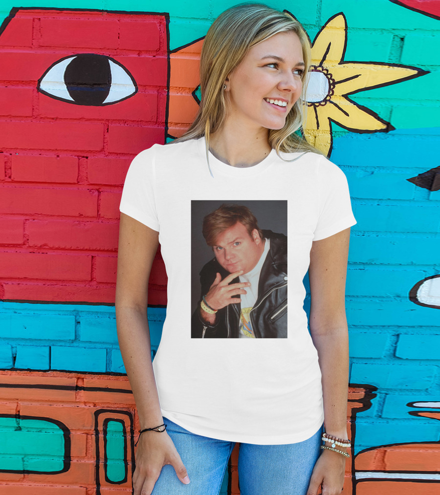 Kid Cudi Chris Farley Style Leather Jacket White Shirt Bracelet 90s Fashion T-Shirt