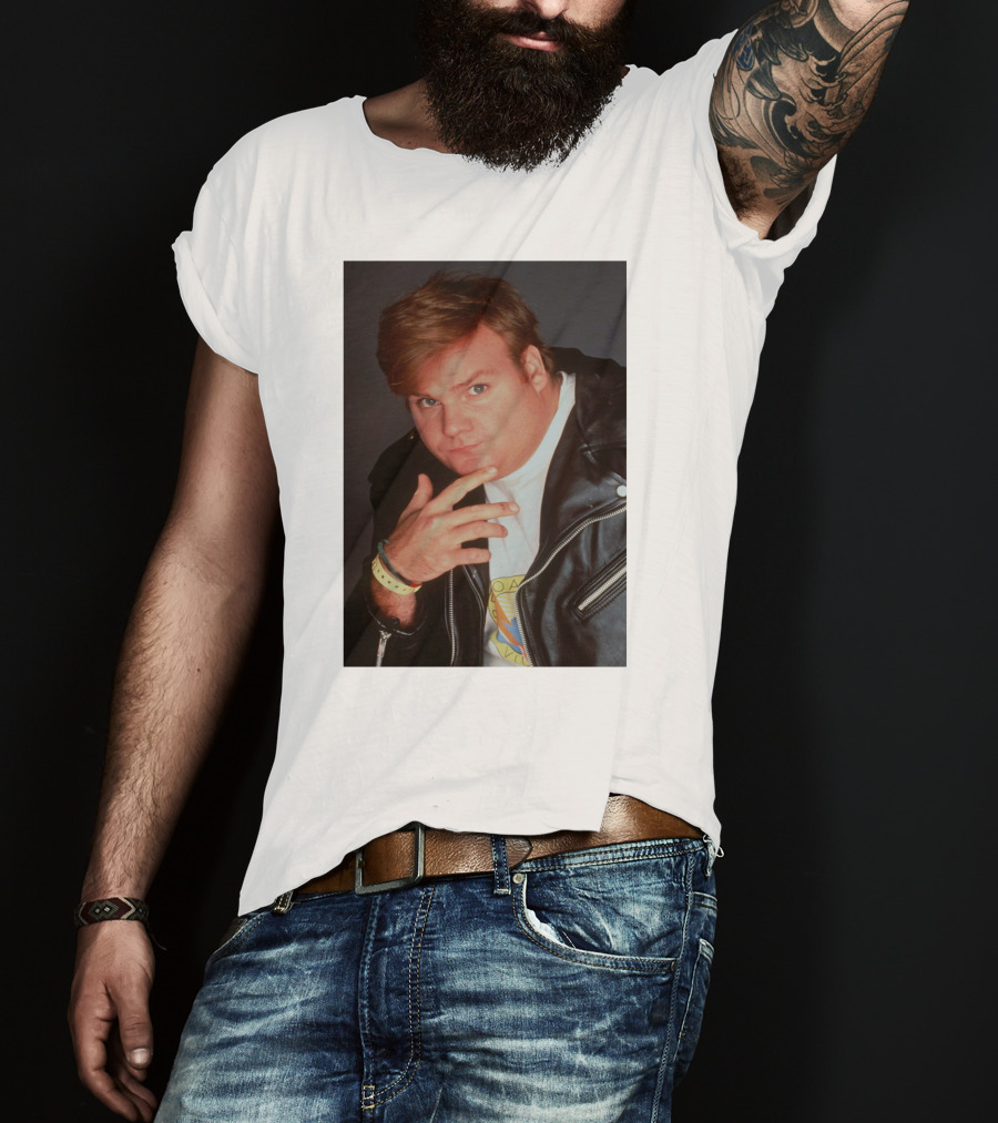 Kid Cudi Chris Farley Style Leather Jacket White Shirt Bracelet 90s Fashion T-Shirt