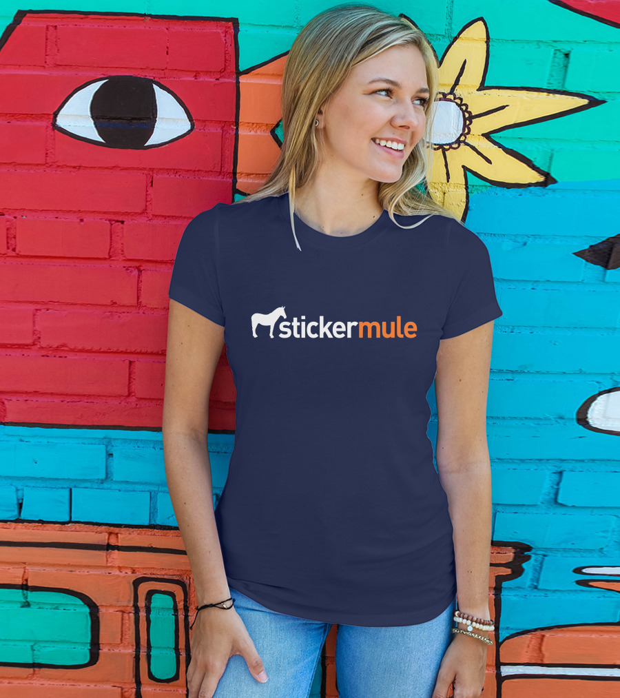 Sticker Mule White Horse Icon Navy Background T-Shirt