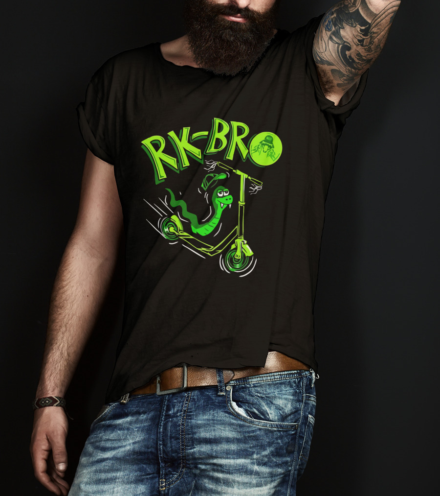 RK Bro Cartoon Snake On Scooter With Green Graphics T-Shirt