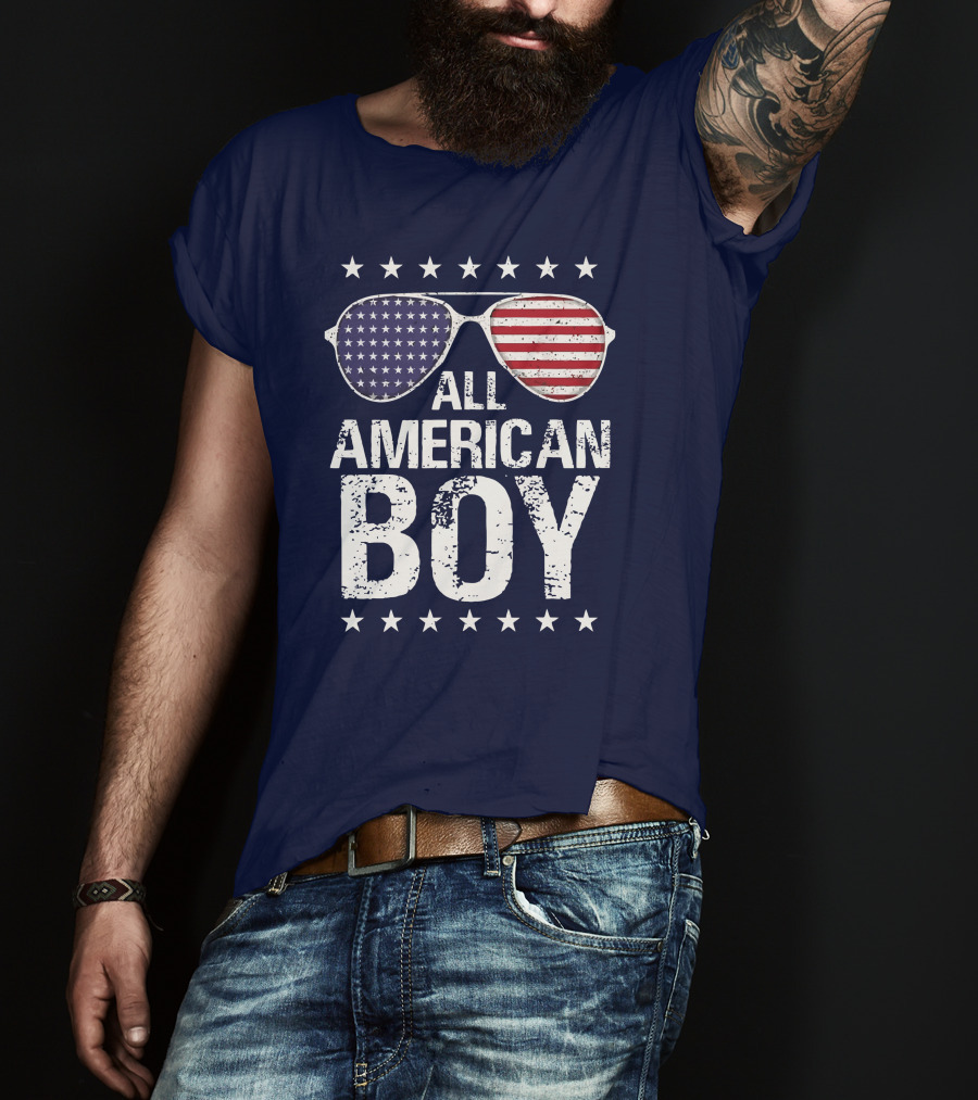 All American Boy Patriotic Sunglasses Stars Flag Fourth Of July T-Shirt