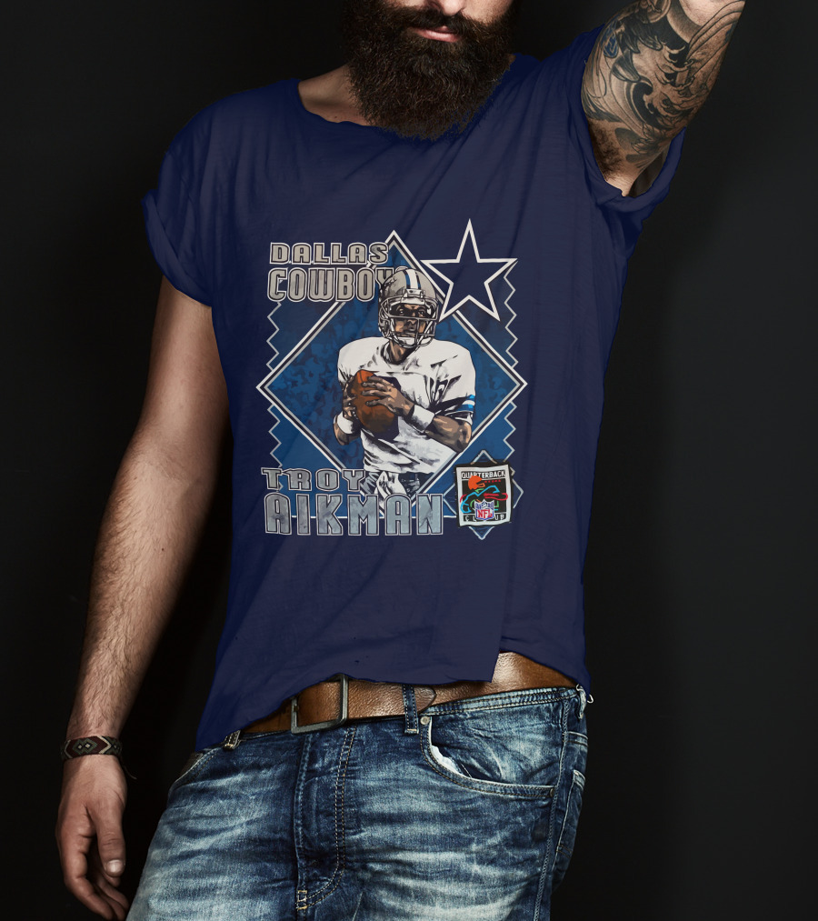 Dallas Cowboys Troy Aikman NFL Vintage Quarterback Star Nutmeg T-Shirt