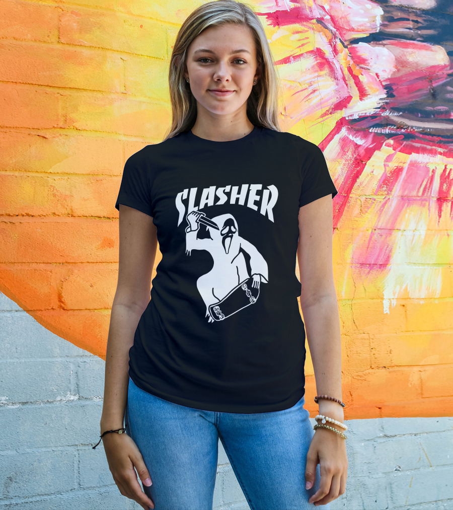 Slasher Skateboard Ghost Mask Knife T-Shirt