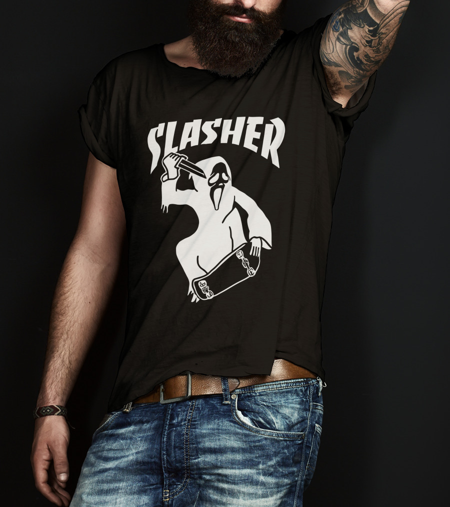 Slasher Skateboard Ghost Mask Knife T-Shirt