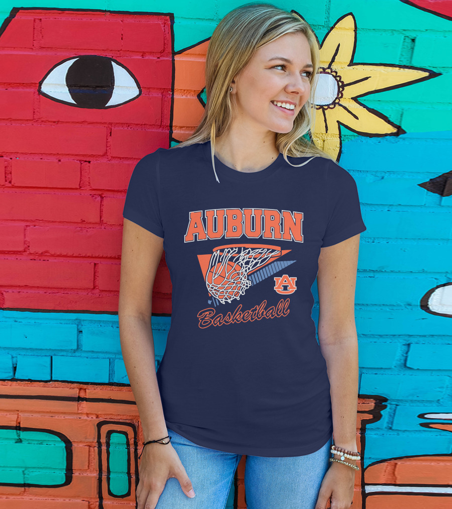 Auburn Basketball Retro Style Net And Ball T-Shirt