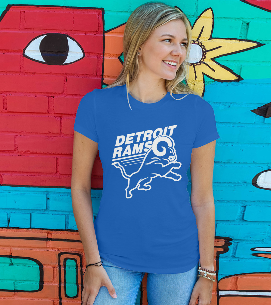 Detroit Rams Football Team Logo Crossover Fan Merchandise T-Shirt