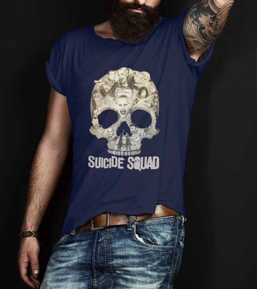 Suicide Squad Skull Collage With Iconic Characters T-Shirt