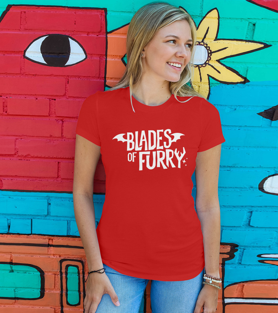 Blades Of Furry Text With Bat Wings And Stars T-Shirt