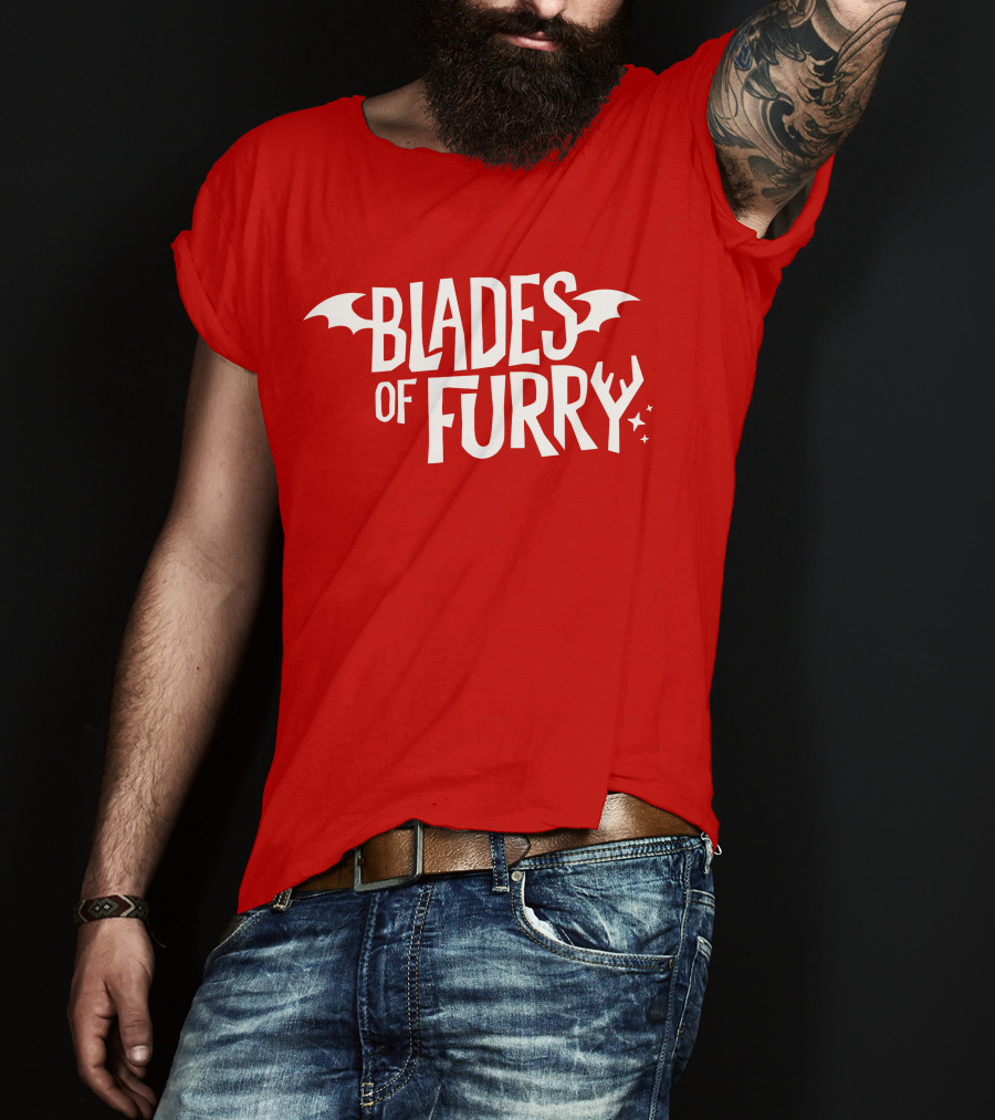 Blades Of Furry Text With Bat Wings And Stars T-Shirt