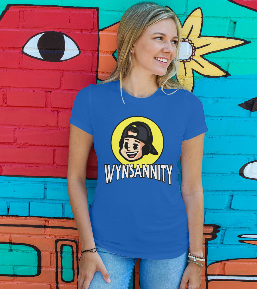 Wynnsanity Cartoon Character With Headphones And Backwards Cap Icon In Yellow Circle T-Shirt