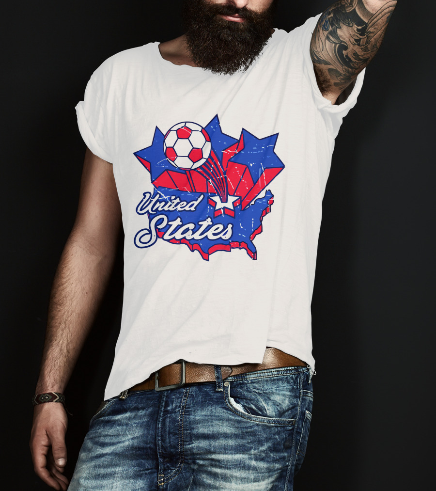 United States Soccer Vintage Map Stars And Ball T-Shirt