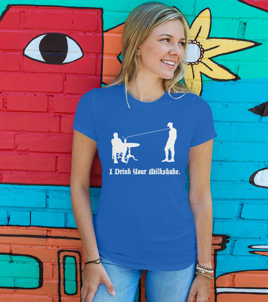 I Drink Your Milkshake Vintage Silhouette Blue T-Shirt