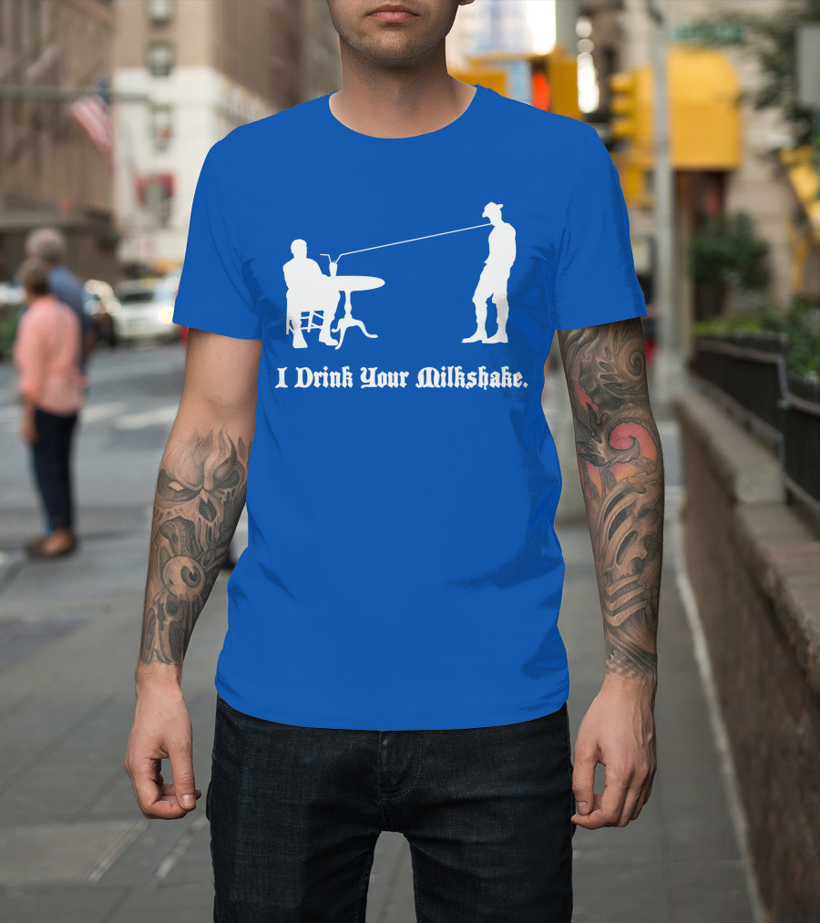 I Drink Your Milkshake Vintage Silhouette Blue T-Shirt