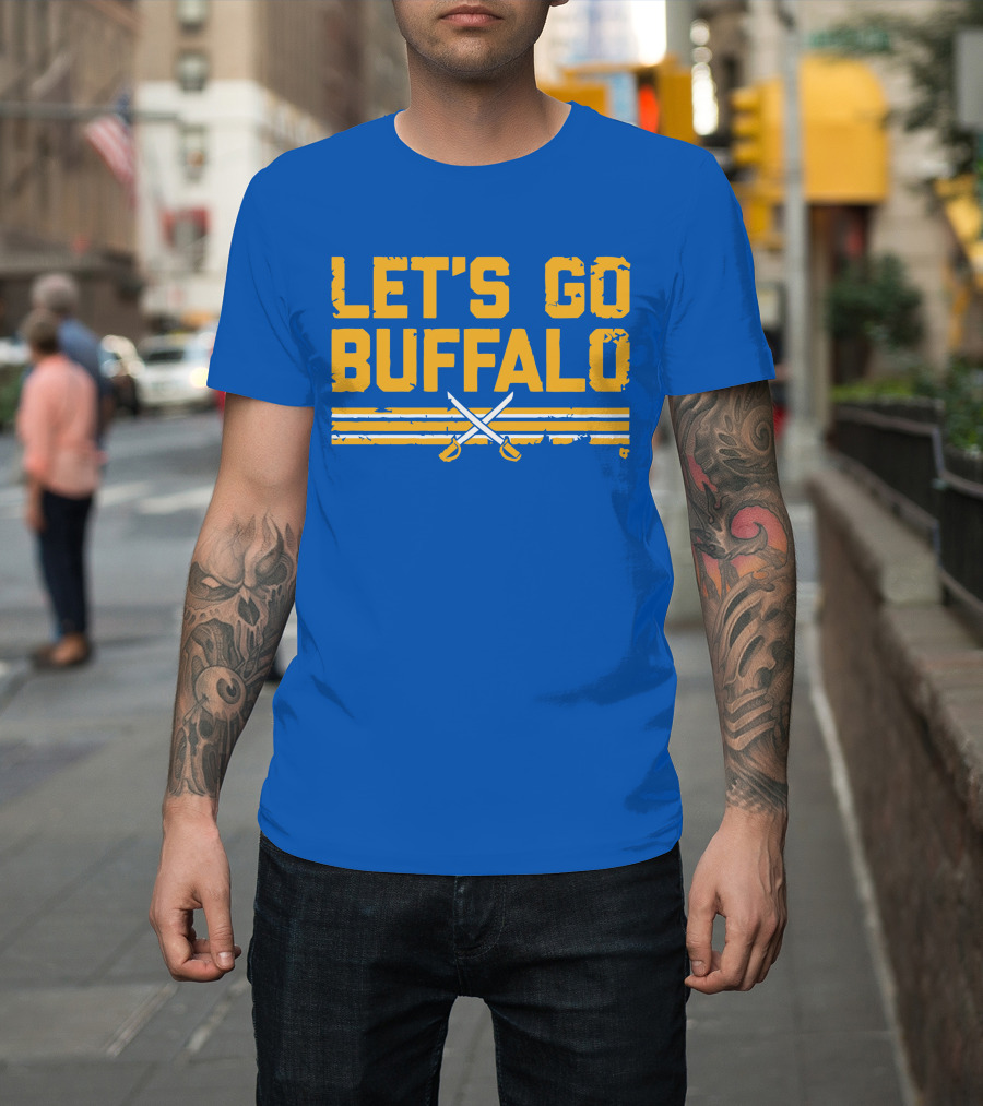 Let's Go Buffalo Hockey Crossed Sabres Blue And Gold T-Shirt
