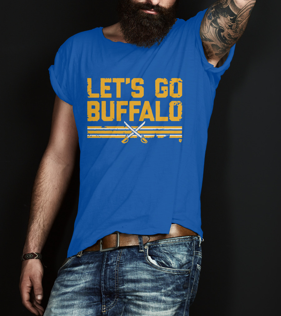 Let's Go Buffalo Hockey Crossed Sabres Blue And Gold T-Shirt