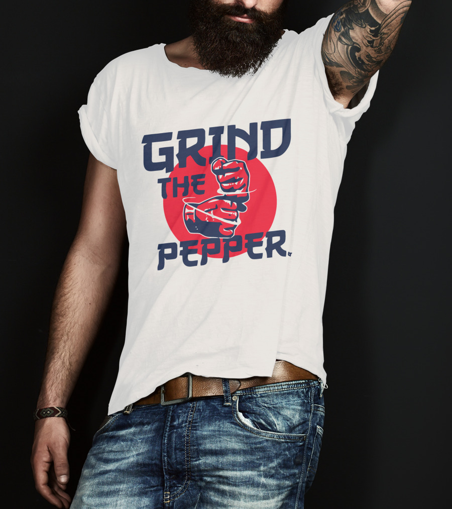 Grind The Pepper Japan Hand Gesture Red Circle Background T-Shirt
