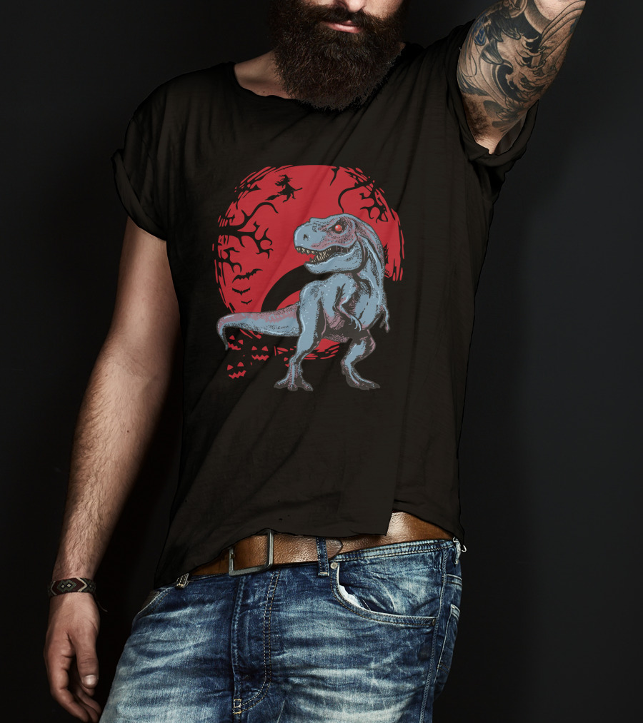 T-Rex Halloween Red Moon T-Shirt