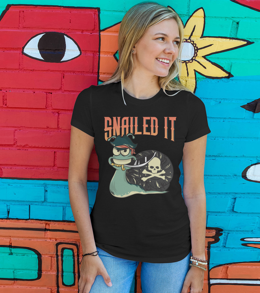 Snailed It Pirate Skull Snail Kawaii T-Shirt