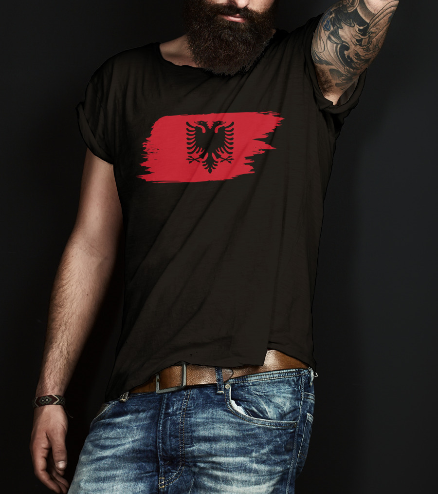 Albania Flag Red Brushstroke Double-Headed Eagle T-Shirt